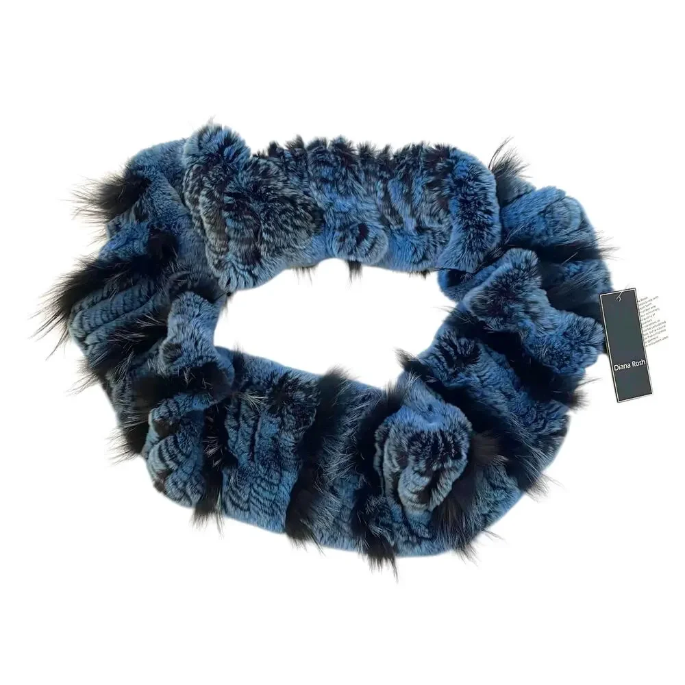 NWT Charm Furs x Diana Rosh 100% Genuine Fur Infinity Scarf - Blue & Black - Picture 1 of 3